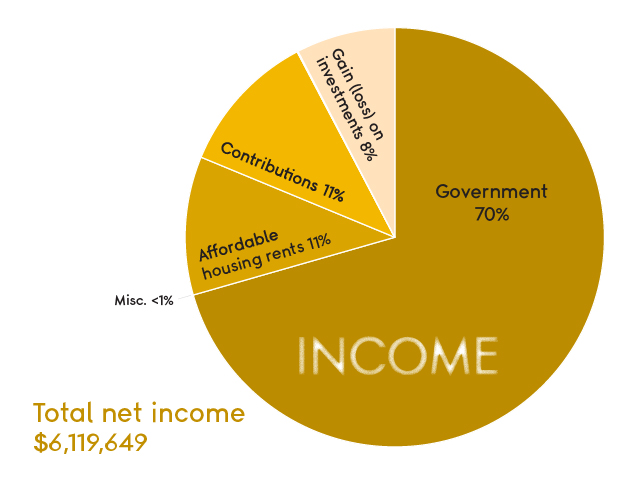 Pie graph of income in yellow