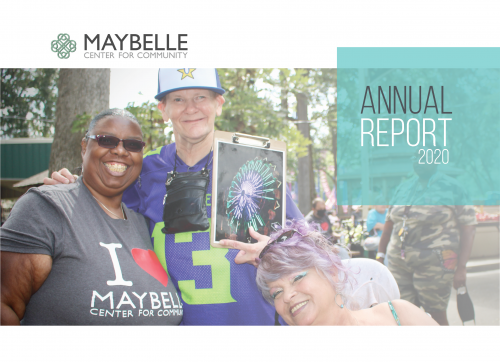 Front cover of our annual report with three people embracing